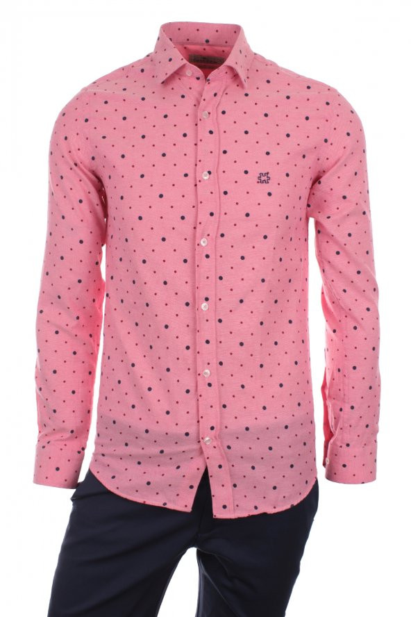 Puanlı Noktalı Çıtır Pembe DC1012 Pamuklu Spor Erkek Gömlek
