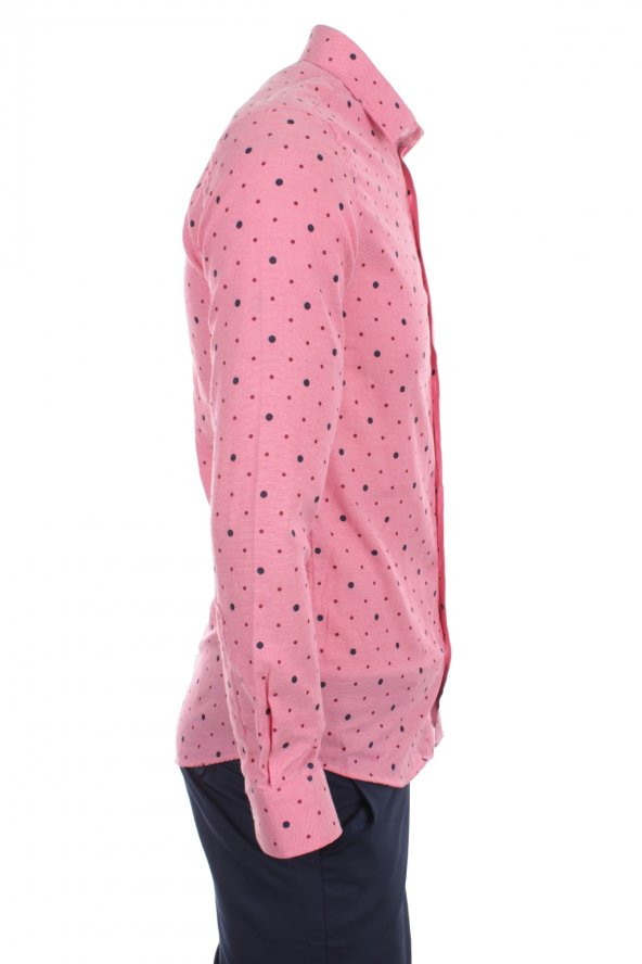 Puanlı Noktalı Çıtır Pembe DC1012 Pamuklu Spor Erkek Gömlek - 2