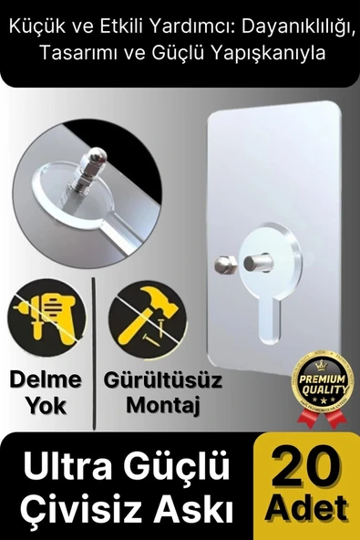 Süper Sağlam İz bırakmaz Çerçeve Tablo Banyo Mutfak Ultra Güçlü Yapışkanlı Çivisiz Askı 20 Adet - 1