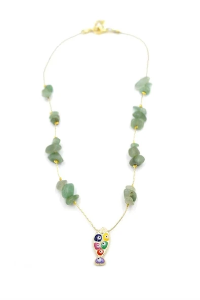 Kırıktaşlı Balık Kolye - Su Yeşili - 2