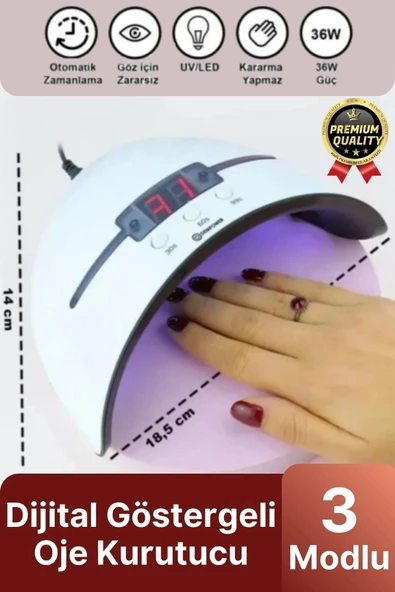 Profesyonel Dijital Göstergeli Otomatik 36W 12 Adet Uv Led Işıklı 3 Modlu Tırnak Jel Oje Kurutucu - 1