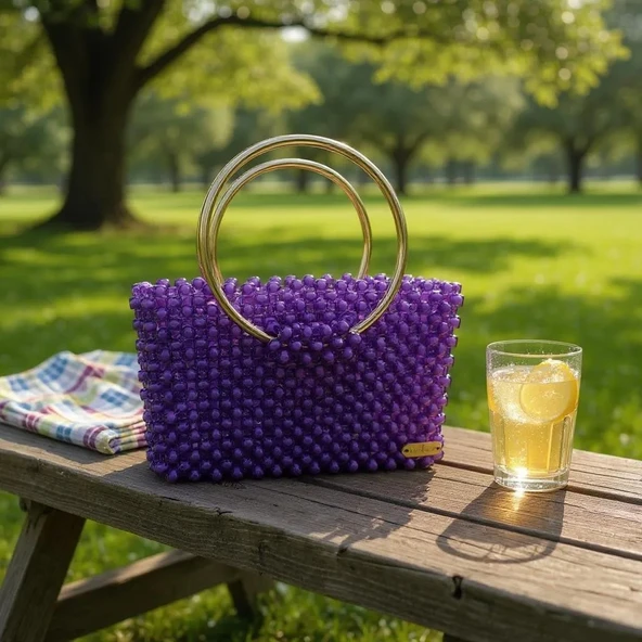 Plentiful İnci Boncuk Çanta, Abiye , Gece , Düğün, Gelin,Nişan Çantası - Resim 8