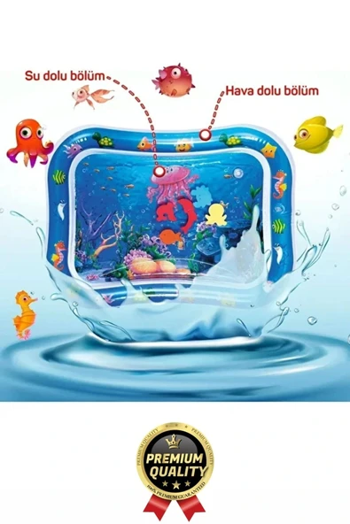 Premium Bebek Oyuncağı Eğlenceli Karın Üstü Aktivite Egzersiz BPA İçermez Emekleme Su Oyun Matı - 6