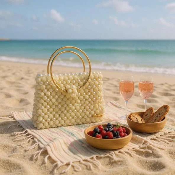 Plentiful İnci Boncuk Çanta, Abiye , Gece , Düğün, Gelin,Nişan Çantası - Resim 12