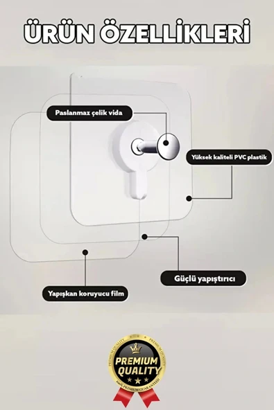 Süper Sağlam İz bırakmaz Çerçeve Tablo Banyo Mutfak Ultra Güçlü Yapışkanlı Çivisiz Askı 10 Adet - 3