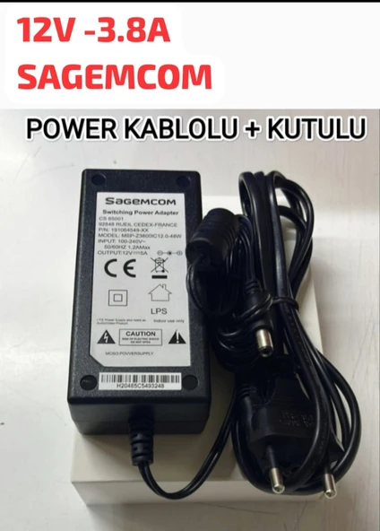 Sagemcom 12V-3,8 A-Max 5 A Adaptör / Power Kablolu + Kutulu - 2