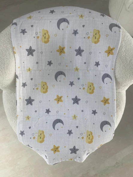 80 x 90 Unisex Bebek Battaniyesi – Sarı & Gri Gökyüzü Temalı Müslin - 2