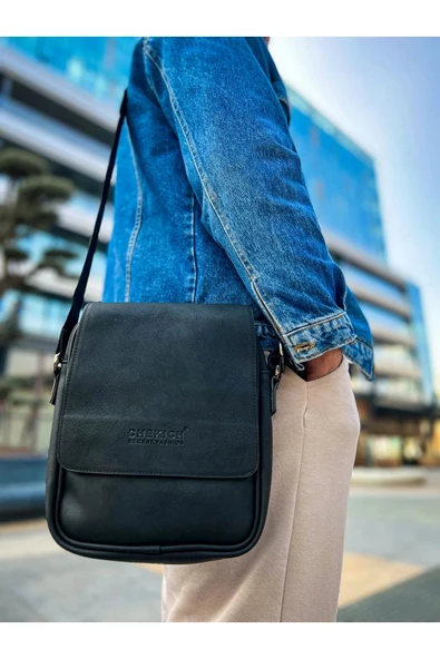 CNT009 - Cilt Deri Erkek Yan Omuz Çantası SIYAH