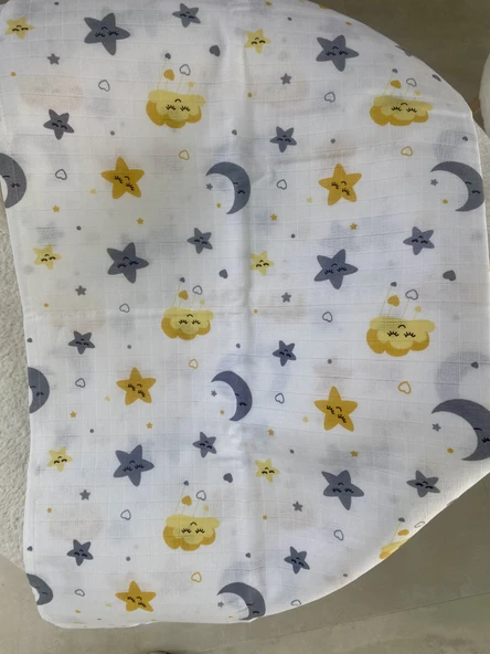 80 x 90 Unisex Bebek Battaniyesi - Sarı & Gri Desenli Müslin - 2