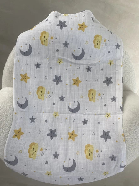 80 x 90 Unisex Bebek Battaniyesi – Sarı & Gri Gökyüzü Temalı Müslin - 4