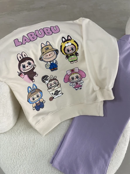 LABUBU Karakter Baskılı Çocuk Takımı – Krem&Lila - 2