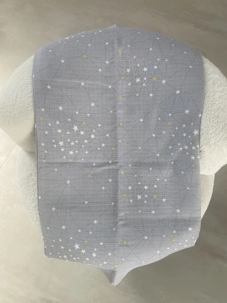 80 x 90 Unisex Bebek Battaniyesi – Gri & Sarı Yıldız Desenli Müslin - 3