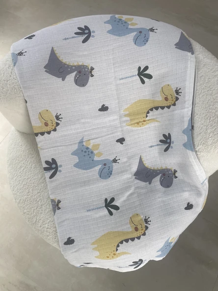 80 x 90 Unisex Bebek Battaniyesi – Dinozor Figürlü Müslin - 3