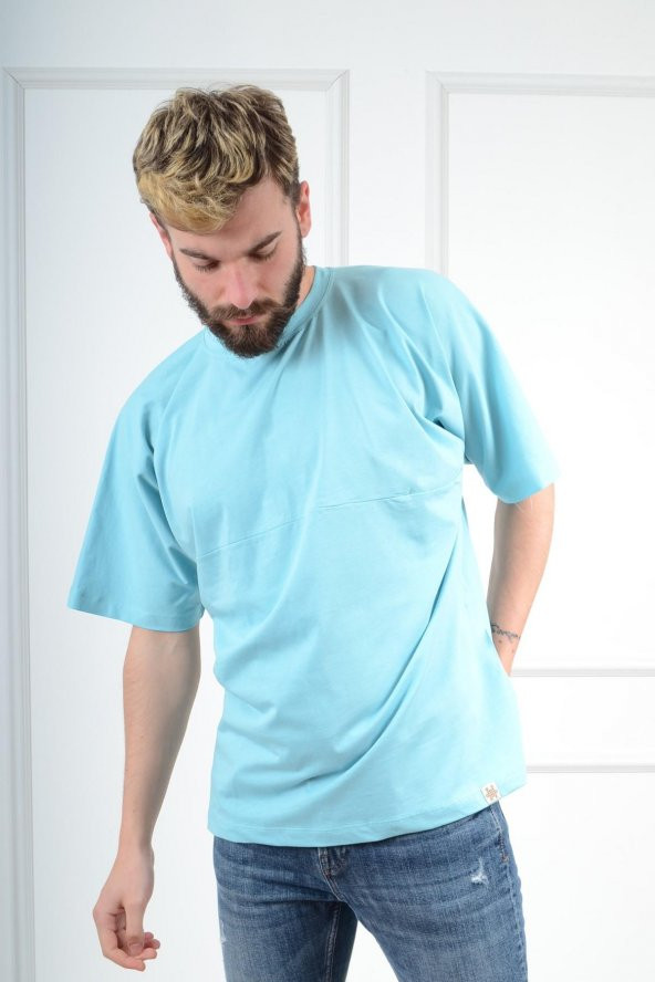 Oversize Geniş Salaş Sade TBB002 Gentilbay Basic Turkuaz Tişört - 2