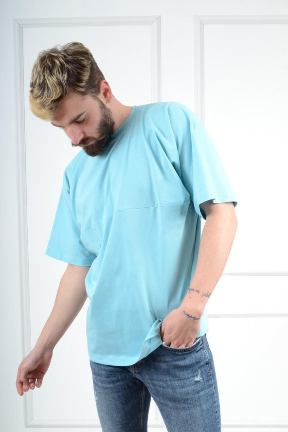 Oversize Geniş Salaş Sade TBB002 Gentilbay Basic Turkuaz Tişört - 3