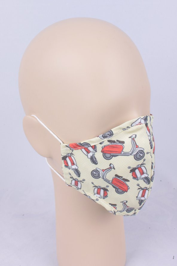 Yıkanabilir Çocuk Motorsiklet Desen Bez Kumaş Ayarlanabilir Maske - 2
