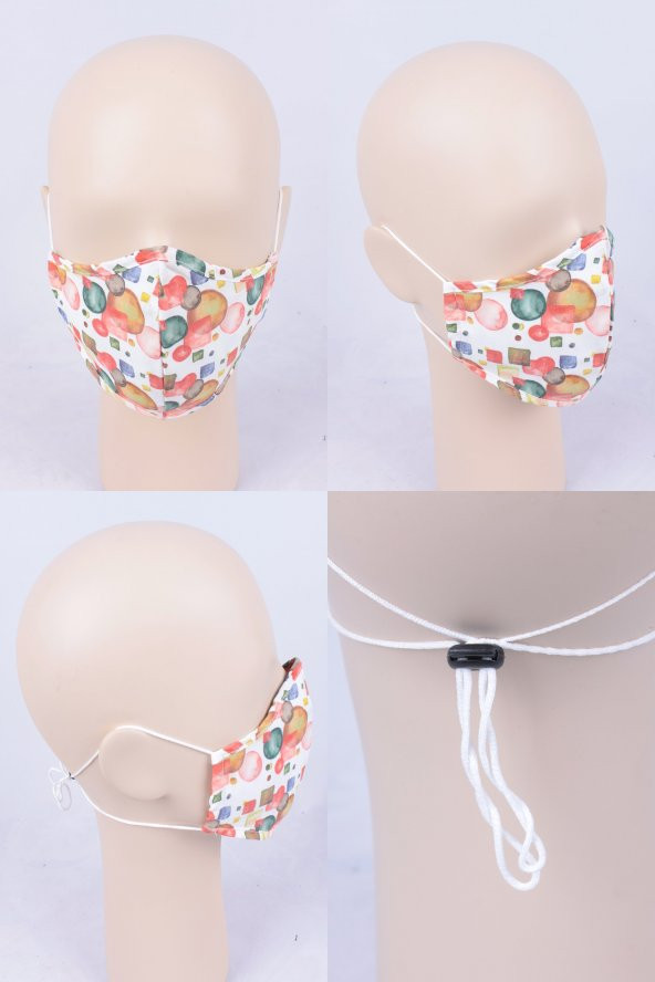 Yıkanabilir Çocuk Suluboya Desen Bez Kumaş Ayarlanabilir Maske - 5