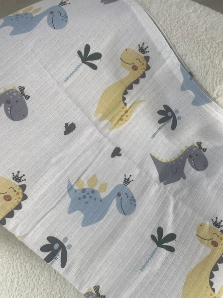 80 x 90 Unisex Bebek Battaniyesi – Dinozor Figürlü Müslin - 2