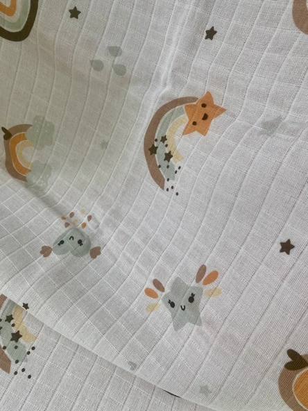 80 x 90 Unisex Bebek Battaniyesi - Turuncu & Hayvan Figürlü Müslin - 6