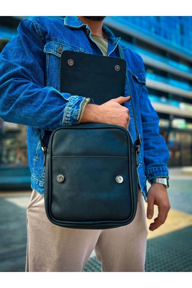 CNT009 - Cilt Deri Erkek Yan Omuz Çantası SIYAH - 2