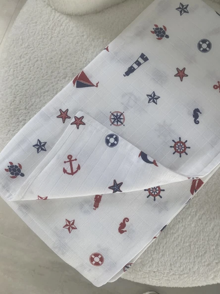 80 x 90 Unisex Bebek Battaniyesi – Deniz Temalı Müslin - 2