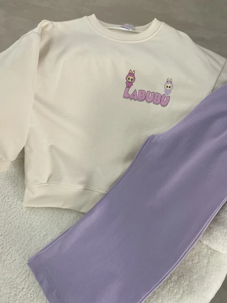 LABUBU Karakter Baskılı Çocuk Takımı – Krem&Lila