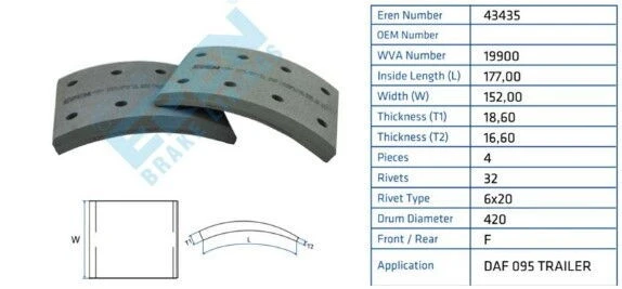 KAMPANA BALATA DAF 095 CEKICI ON FULLORGANIK 19900 ürün görseli