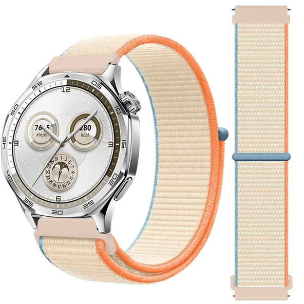 Huawei Watch GT5 46mm GT4 46mm İle Uyumlu Ayarlanabilir Cırt Cırtlı Yumuşak Spor Kumaş Örgü Kordon  Bej ürün görseli 1