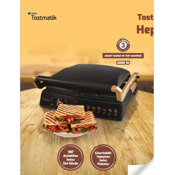 Aura AU3202 Tostmatik Tost Makinesi Siyah Gold - 2