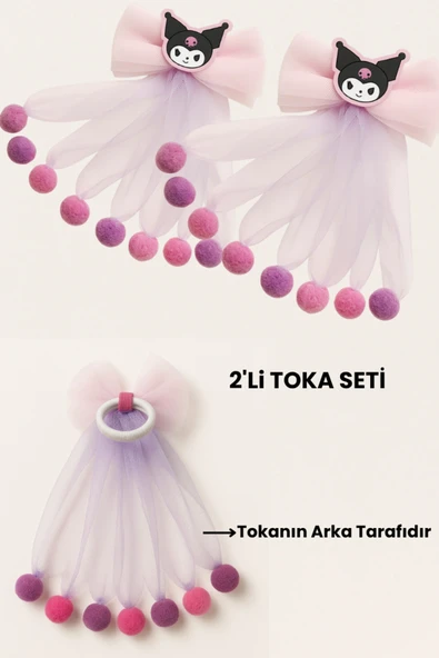 ESİLA KİDS 2'Li Toka Kız Çocuk Toka Tül Saç Tokası İnci Detaylı Lastikli Model Pembe ve Lila ürün görseli