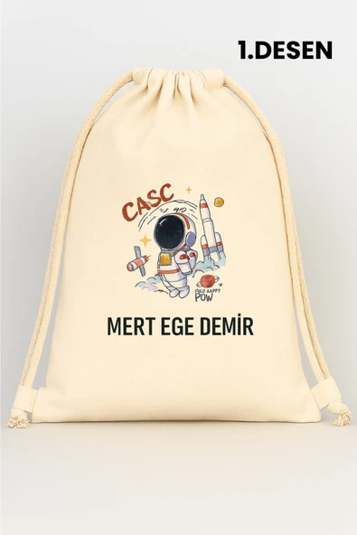 ESİLA KİDS Erkek Çocuk Kıyafet Kesesi Özel İsim Yazılı Kişiselleştirilebilir İp Kapamalı Su Geçirmez 30x40 cm - Resim 2