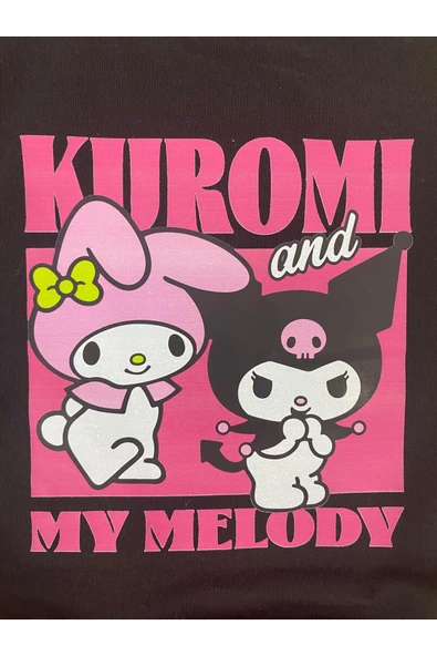 ESİLA KİDS Kız Çocuk Takım Kuromi Baskılı Siyah Tişört 2Li Tayt Takım Yazlık Günlük Kombin 3-7 yaş - Resim 8