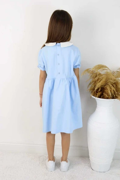 ESİLA KİDS Kız Çocuk Bebe Yaka Kısa Kollu Elbise -şık Ve Rahat Günlük Elbise 3-10 yaş - Resim 7
