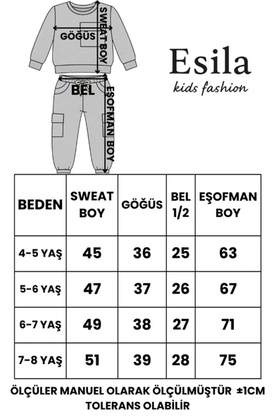 ESİLA KİDS Erkek Çocuk Takım Kargo Cepli Pamuklu Uzun Kolu Örme Eşofman Takım 3-8 Yaş - Resim 4