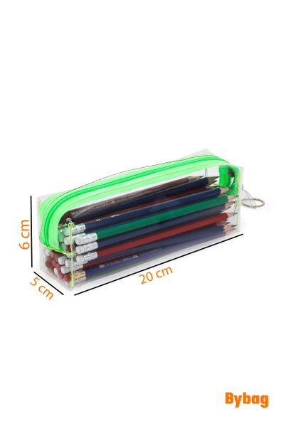 Yeşil Fermuarlı Kaliteli PVC Şeffaf Kalemlik Makyaj Çantası Kalem Kutusu - 4