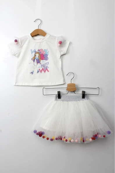 ESİLA KİDS Kız Çocuk Yazlık 2'li Takım - Tül Etek & Kısa Kollu Badi - Doğum Günü Parti Kıyafeti 3-6 Yaş - Resim 8