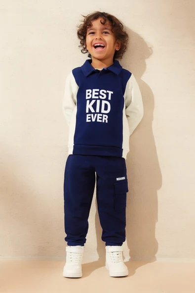 ESİLA KİDS Erkek Çocuk Takım Eşofman Takımı Sweat & Kargo Cepli Alt 2'li Spor Set Mevsimlik 4-8 Yaş - Resim 3