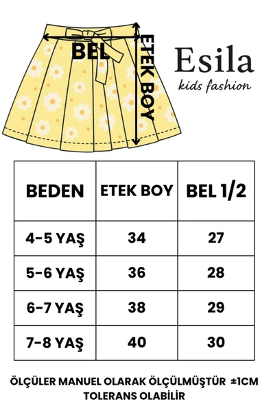 ESİLA KİDS Kız Çocuk Etek Fermuar Kapamalı Çiçek Baskılı Pileli Etek 4-10 Yaş - 3