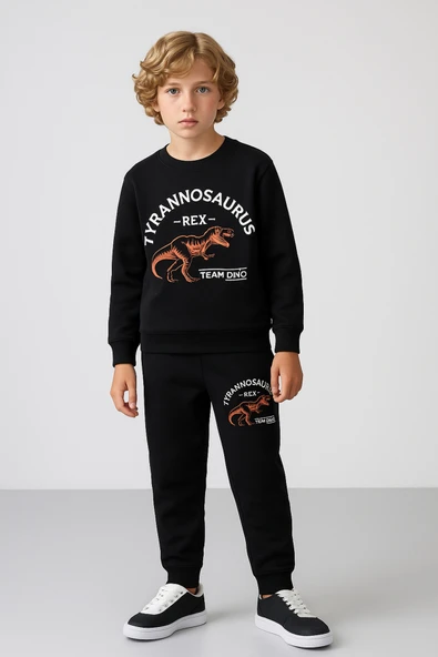 ESİLA KİDS Erkek Çocuk Takım Dinozor Baskılı Eşofman Takımı Uzun Kollu 4-13 Yaş ürün görseli