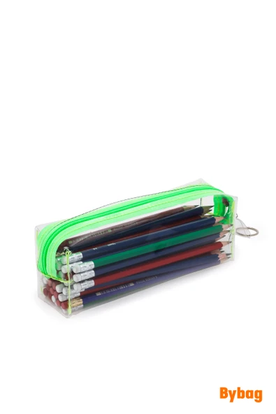 Yeşil Fermuarlı Kaliteli PVC Şeffaf Kalemlik Makyaj Çantası Kalem Kutusu - 3
