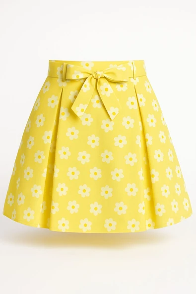 ESİLA KİDS Kız Çocuk Etek Fermuar Kapamalı Çiçek Baskılı Pileli Etek 4-10 Yaş - 5