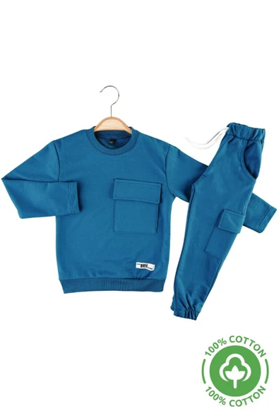 ESİLA KİDS Erkek Çocuk Takım Kargo Cepli Pamuklu Uzun Kolu Örme Eşofman Takım 3-8 Yaş - Resim 11