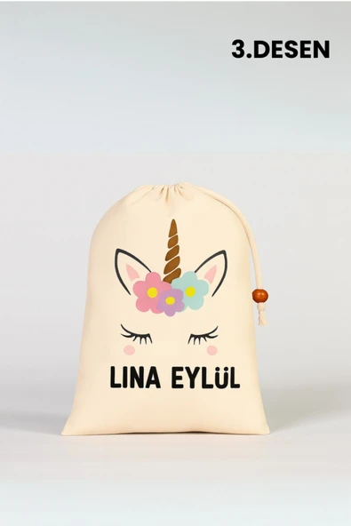 ESİLA KİDS Kız çocuk Kıyafet Kesesi Çocuklara Özel İsim Yazılı Baskılı İp Kapamalı kişileştirilebilir 30x40 Cm - Resim 4