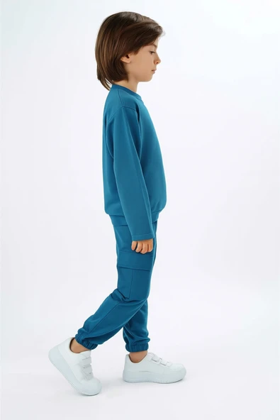 ESİLA KİDS Erkek Çocuk Takım Kargo Cepli Pamuklu Uzun Kolu Örme Eşofman Takım 3-8 Yaş - Resim 10