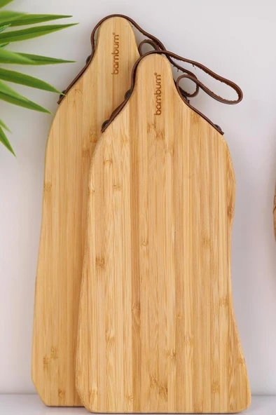 Bambum 2'li Bambu Ahşap Kesme ve Sunum Tahtası – Askılı Doğrama Tahtası Seti - Resim 5