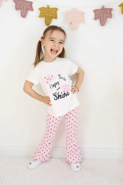 ESİLA KİDS Kız çocuk kalp baskılı taytlı üstü baskılı fiyonk detaylı alt üst takım - Resim 4