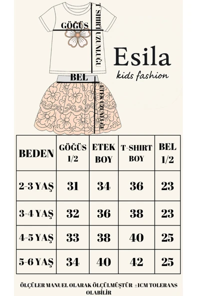 ESİLA KİDS Kız Çocuk Takım Çiçek Nakışlı Tişört ve Kat Kat Dantel Etekli - Resim 9