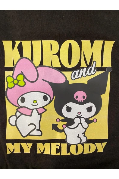 ESİLA KİDS Kız Çocuk Takım Kuromi Baskılı Siyah Tişört 2Li Tayt Takım Yazlık Günlük Kombin 3-7 yaş - Resim 4