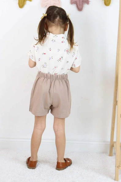 ESİLA KİDS Kız Çocuk Etekli Şortlu Takım Bayramlık Çiçek Desenli Gömlek 3-6 Yaş - 11