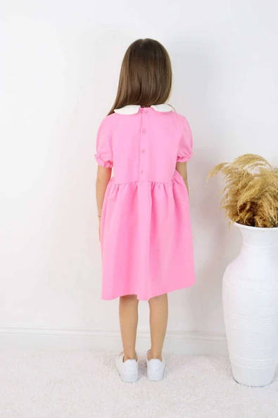 ESİLA KİDS Kız Çocuk Bebe Yaka Kısa Kollu Elbise -şık Ve Rahat Günlük Elbise 3-10 yaş - Resim 3
